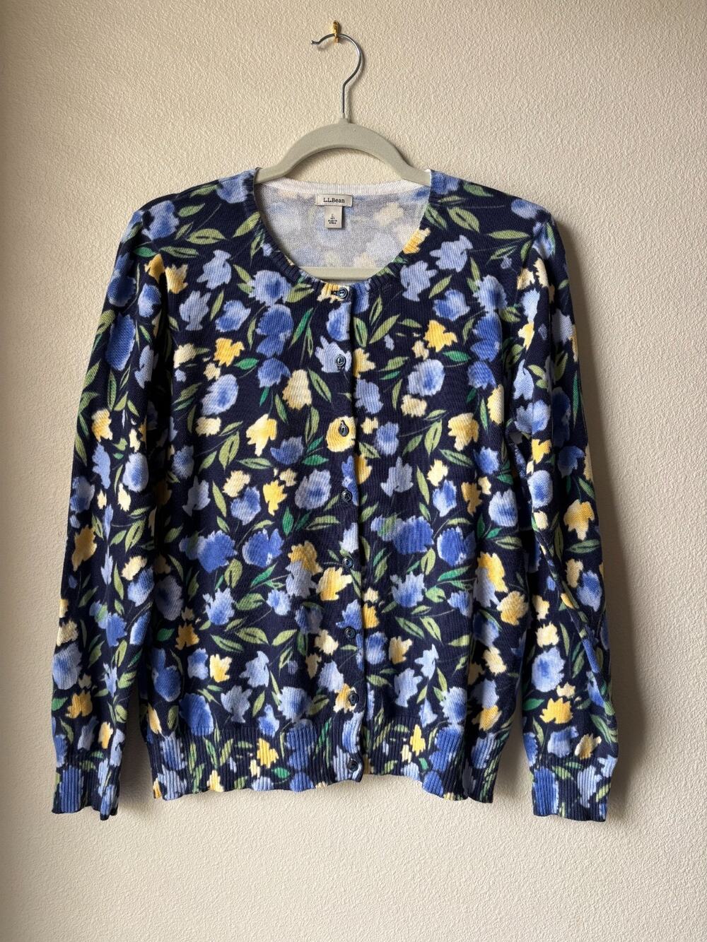 LL Bean Women’s 100% Supima Cotton Floral Button Front Cardigan Cottagecore L